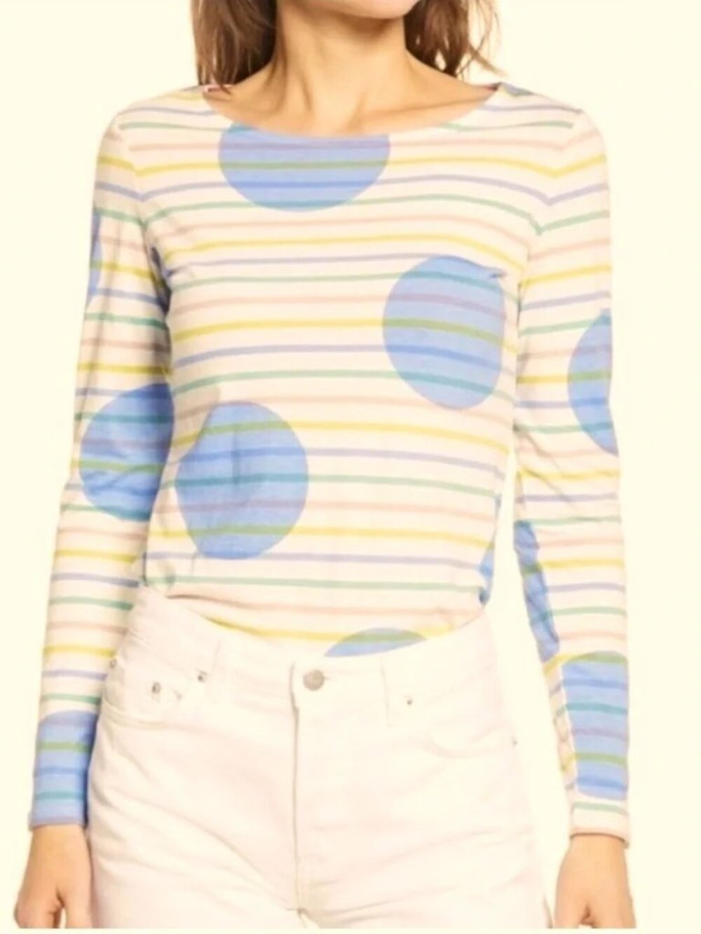 Boden Breton Long Sleeve Shirt in Turquose Blue and White Size 14